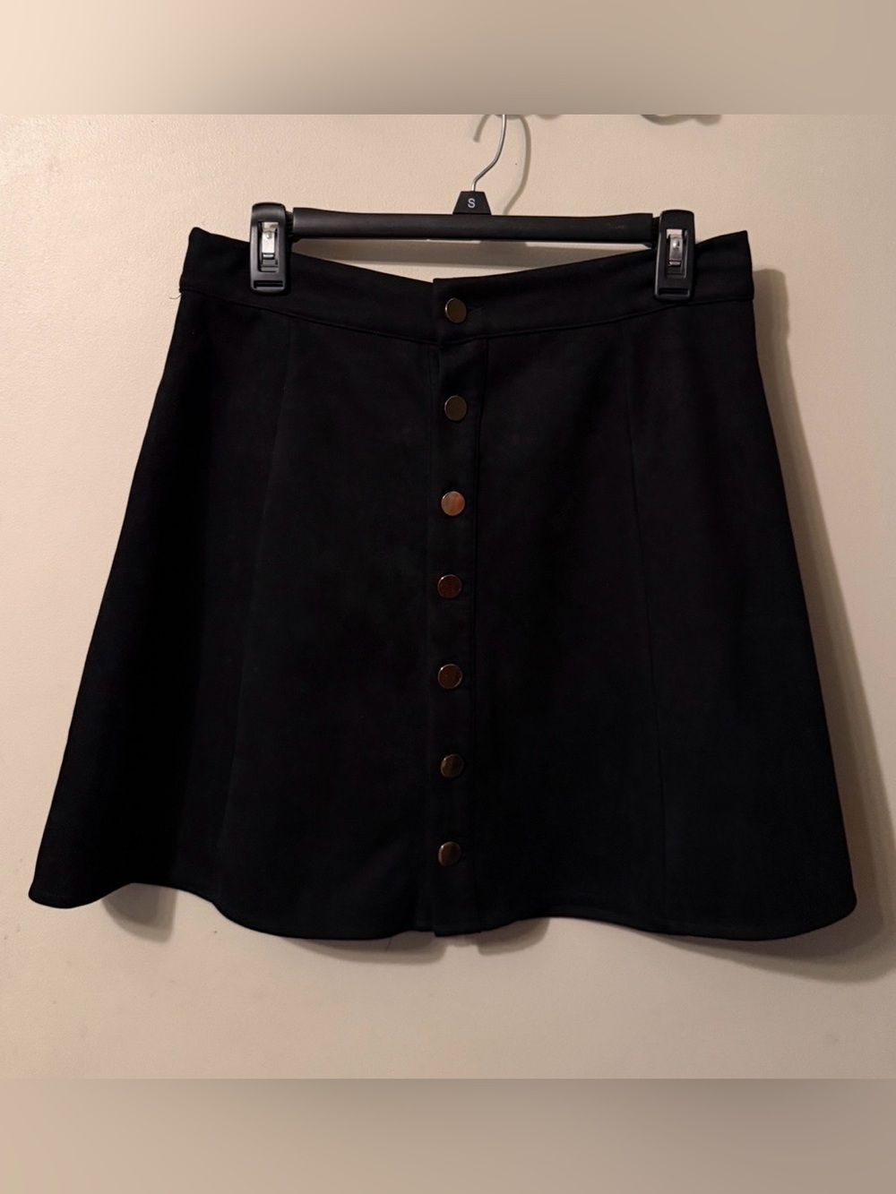 Fuinloth Black Faux Suede Button Front Mini Skirt Women’s Size L